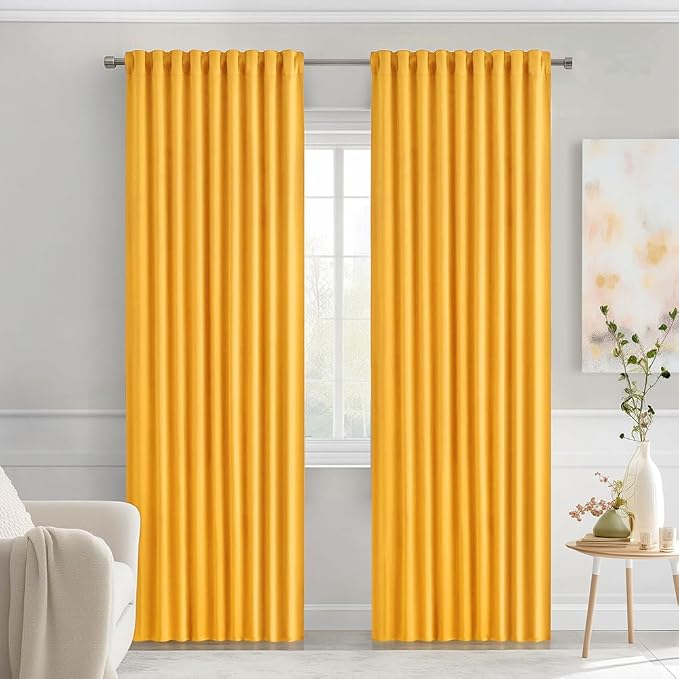 MIULEE Yellow Back Tab Blackout Curtains 72 Inches Long 2 Panels Set by MIULEE
