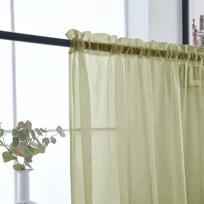 SpaceDresser Basic Rod Pocket Sheer Voile Window Curtain Panels Sage Green 1 - Image 4