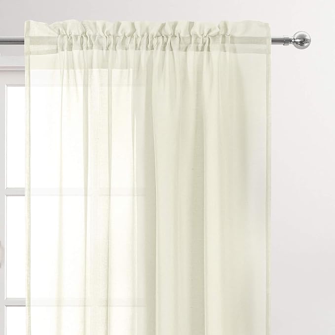 DWCN Ivory Sheer Curtains Semi Transparent Voile Rod Pocket Curtains - Image 2