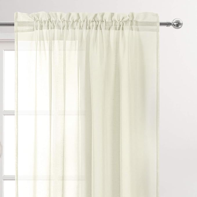 DWCN Ivory Sheer Curtains Semi Transparent Voile Rod Pocket Curtains - Image 2