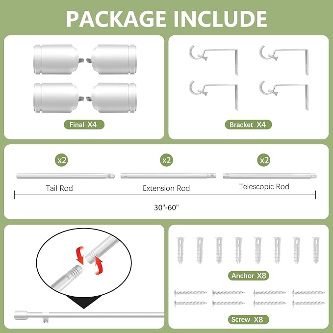 5/8” Diameter Curtain Rods 30-60 Inch, - Image 3