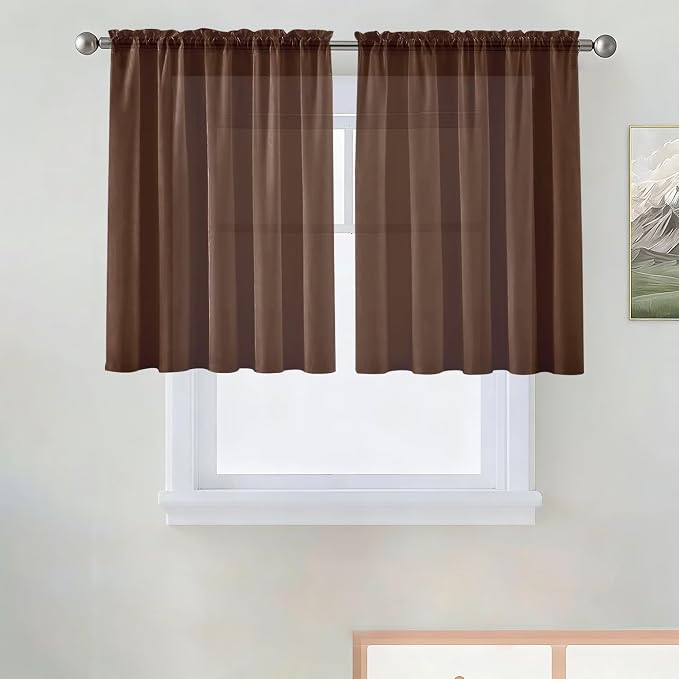 SpaceDresser Basic Rod Pocket Sheer Voile Window Curtain Panels Brown 1 Pair 2 by SpaceDresser