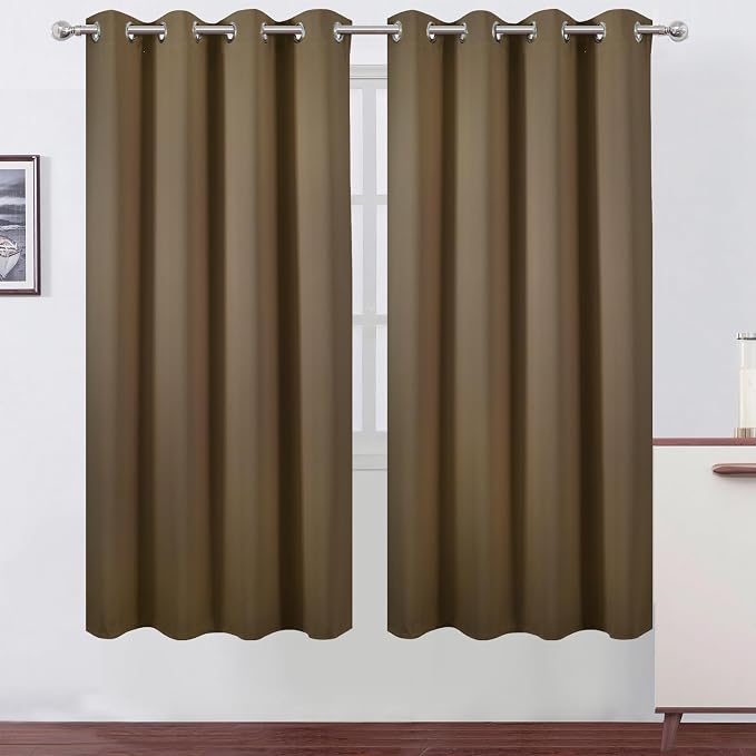 LEMOMO Blackout Curtains 66 x 72 Inch Long Brown Curtains Set of 2 Panels Room by Lemomo