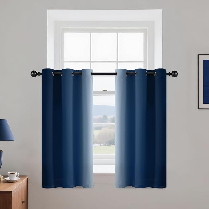 Yakamok Blue and Greyish White Ombre Curtains, Room Darkening Gradient Color by Yakamok
