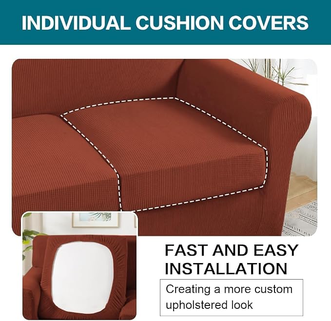 Turquoize 4 Piece Sofa Covers for 3 Cushion Couch Sofa Slipcover Soft Couch - Image 5