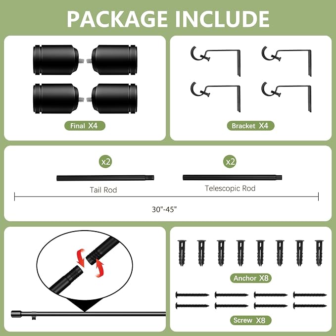 5/8” Diameter Curtain Rods 30-45 Inch, - Image 3