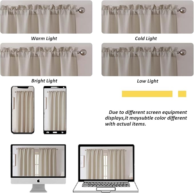 Chyhomenyc Moon Beige Valance for Windows, Light Filtering Faux Linen Solid - Image 6