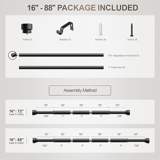 Lootkell Modern Matte Black Curtain Rods - Image 9