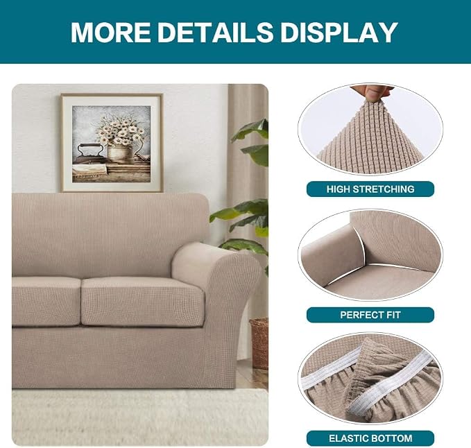 Turquoize 4 Piece Sofa Covers for 3 Cushion Couch Sofa Slipcover Soft Couch - Image 4