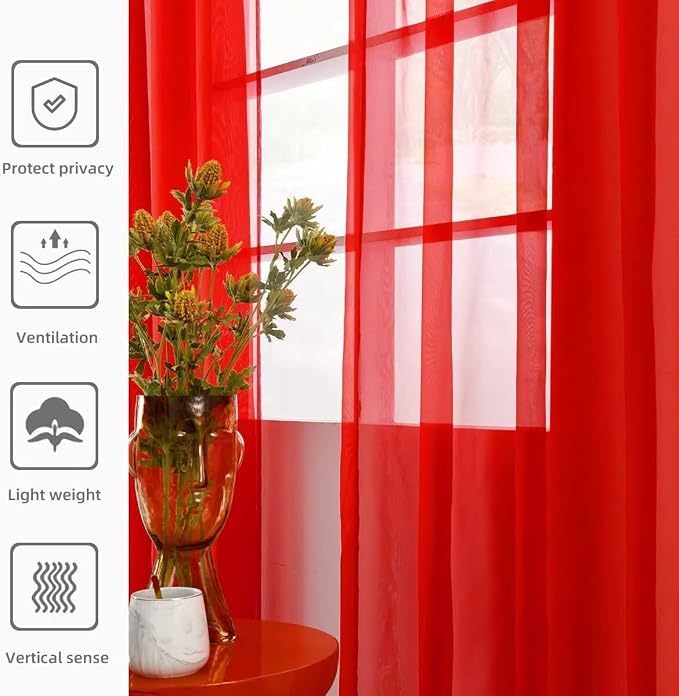 youleyar Solid Sheer Rod Pocket Curtain Voile Draperies 2 Panels White Beige - Image 8