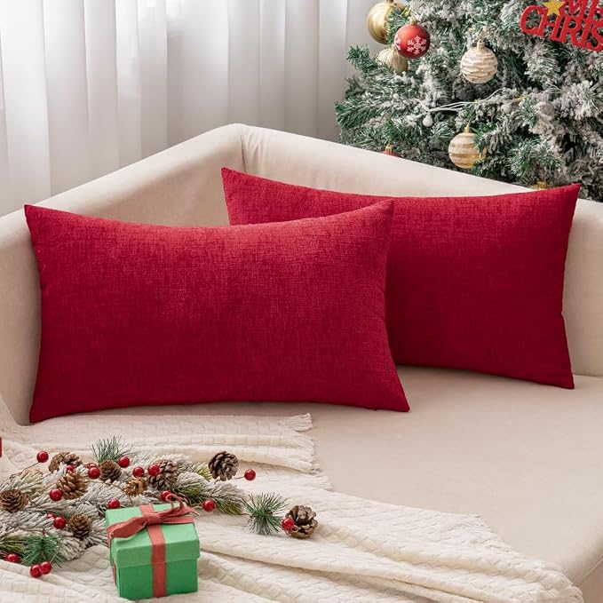 MIULEE Pack of 2 Red Couch Throw Pillow Covers 12x20 Inch Soft Chenille Lumbar - Image 9
