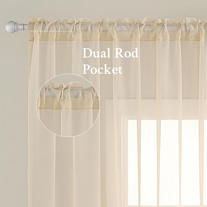 MIULEE 2 Panels Solid Color Sheer Window Curtains Elegant Window Voile - Image 2