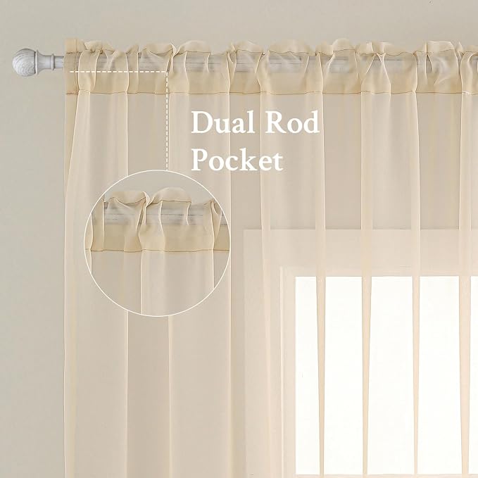 MIULEE 2 Panels Solid Color Sheer Window Curtains Elegant Window Voile - Image 2