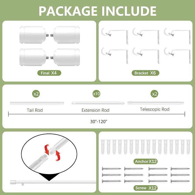 5/8” Diameter Curtain Rods 30-120 Inch, - Image 3