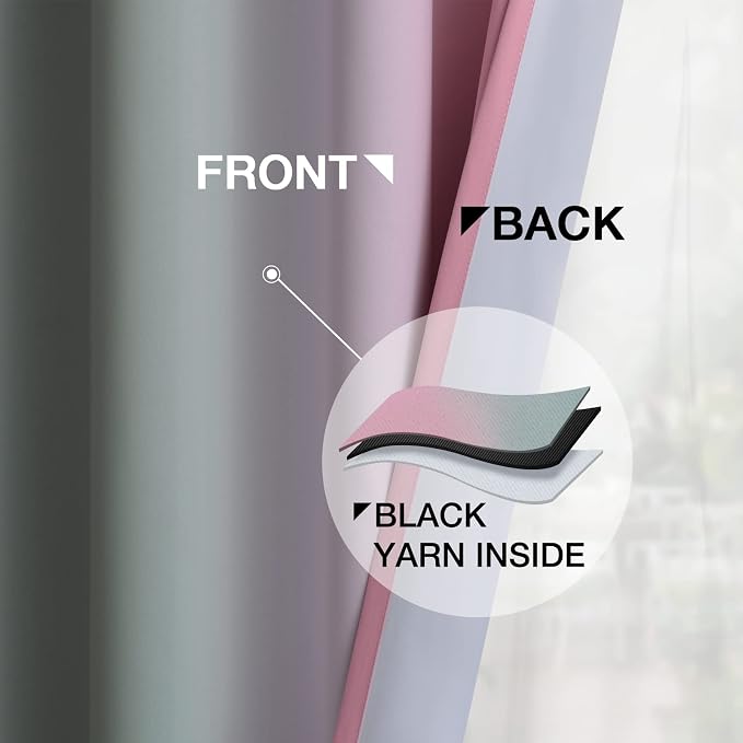 Yakamok Pink and Grey Blackout Curtains, Ombre Full Room Darkening Window - Image 4