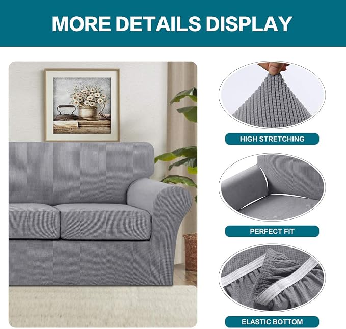 Turquoize 3 Piece Sofa Covers for 2 Cushion Couch Sofa Slipcover Soft Couch - Image 4