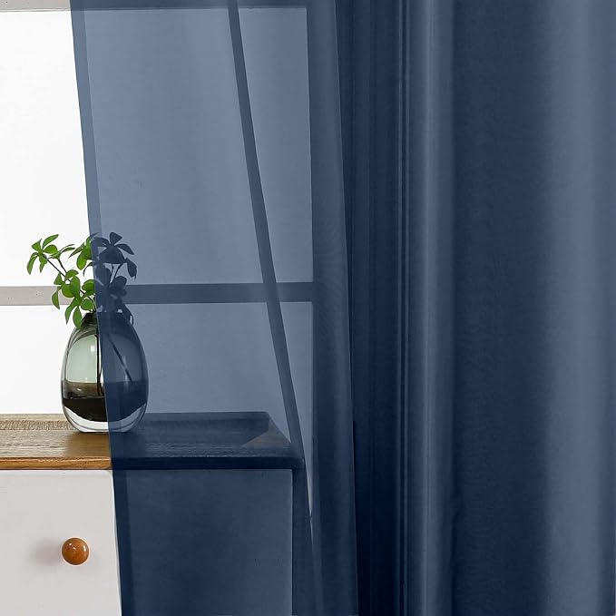 Navy Blue Window Sheer Curtains 45 Inches Length, Voile Short Curtains - Image 5