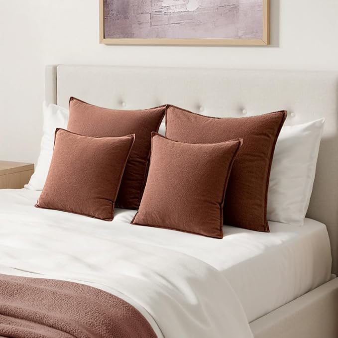 MIULEE Decorative Linen Euro Sham Pillow Covers 24x24 Rust Red Boho Farmhouse - Image 3