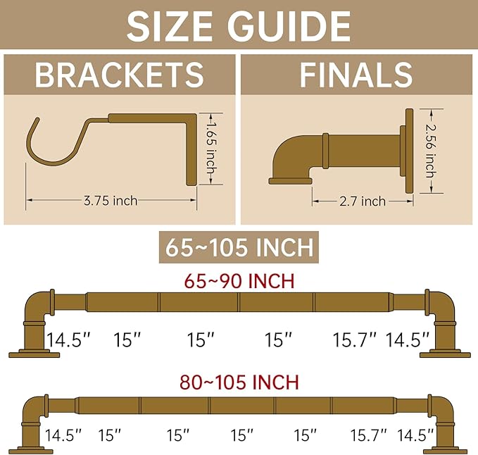 Industrial Curtain Rods for Windows 48 to 84 Inches, for Indoor and Outdoor - Image 4