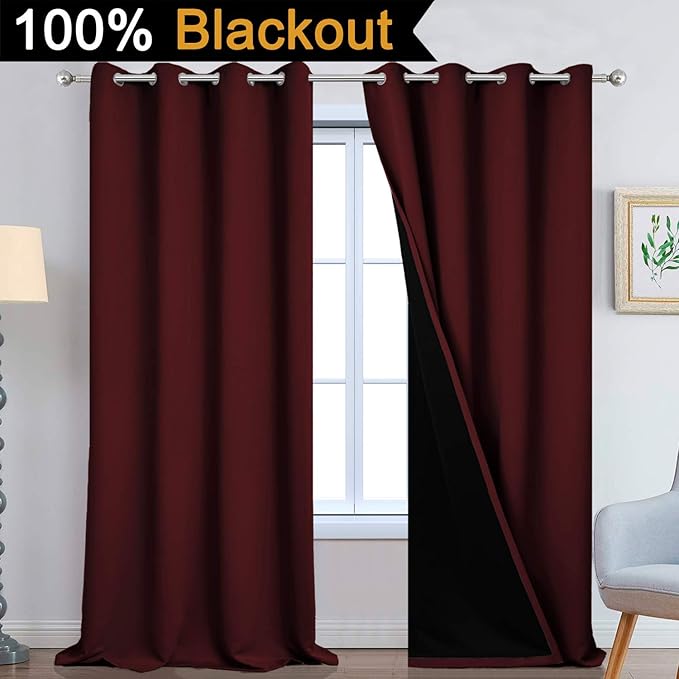 Yakamok 100% Blackout Window Curtain Panels, Heat and Full Light Blocking Drapes - Image 2