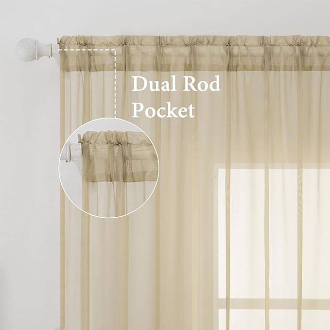 MIULEE 2 Panels Sheer Curtains for Living Room 54 X 108 Inches Beige | Window - Image 2