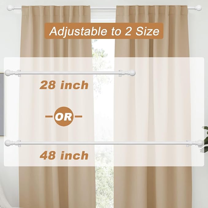 White Curtain Rods for Windows 28 to 48 Inch, Heavy Duty Curtain Rod Set - Image 2