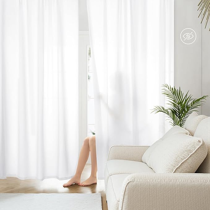 HOMEIDEAS Non-See-Through White Privacy Sheer Curtains 52 X 84 Inches Long 2 by HOMEIDEAS