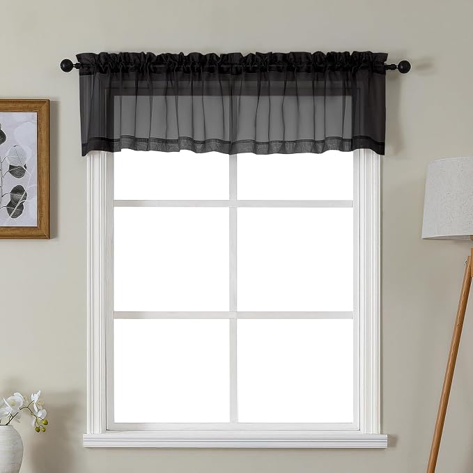 Gwine Black Valances for Windows, Small Light Filtering Rod Pocket Cafe Valance by Gwine