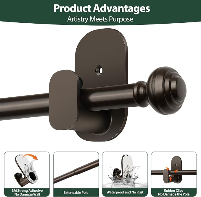 KAMANINA 2 Pack Curtain Rods No Drilling - Image 9