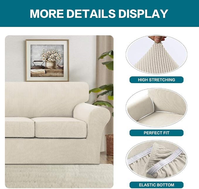 Turquoize 4 Piece Sofa Covers For 3 Cushion Couch Sofa Slipcover Soft Couch - Image 4