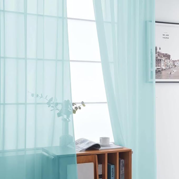 SpaceDresser Basic Rod Pocket Sheer Voile Window Curtain Panels Sky Blue 1 Pair - Image 3