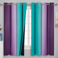 Teal and Purple Gradient Curtains 63 Inch Length 2 panels, Ombre and Wavy Line by ESTELARTEXTILER