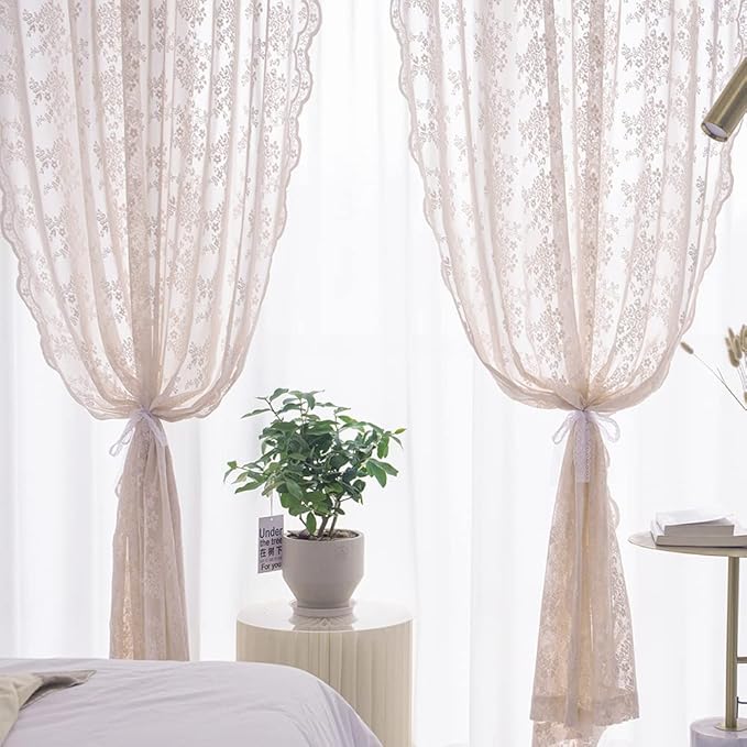 YJ YANJUN Vintage Lace Curtains 96 Inches Long-Victorian Floral Pattern Dusty by YJYANJUN