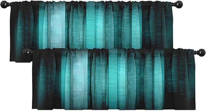 Emvency 2 Pack Valances Window Treatments, Teal Striped Abstract Glass Texture by Emvency