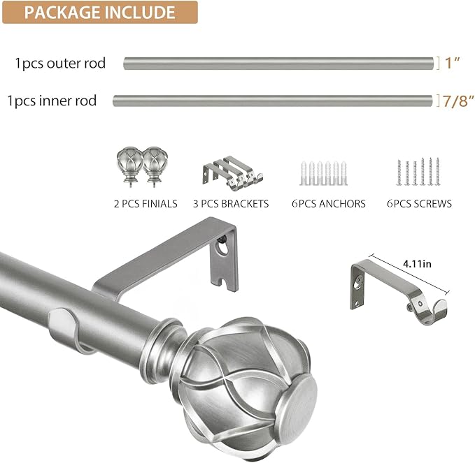 KAMANINA 1 Inch Curtain Rod Telescoping Single Drapery Rod 36 to 72 Inches - Image 8