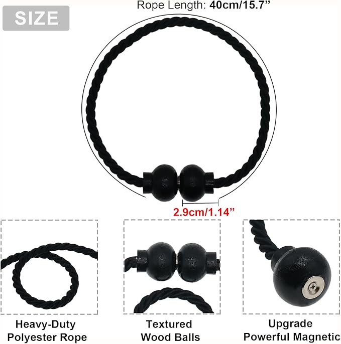 4 Pack Magnetic Curtain Tiebacks Modern Handmade Rope Curtain Tie Backs - Image 2