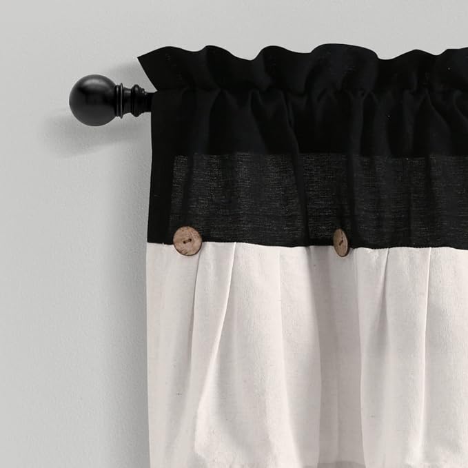 Lush Decor Linen Button Farmhouse Valance Curtians 52"W x 18"L Black & White - Image 2
