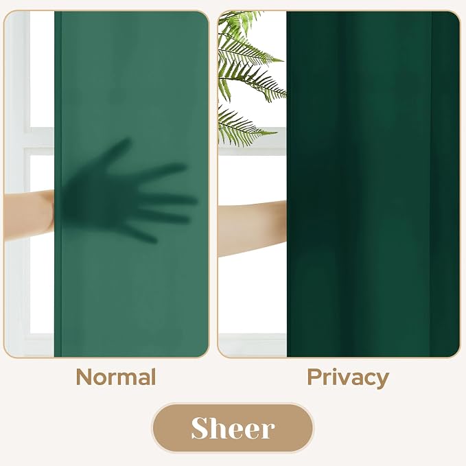 HOMEIDEAS Christmas Non-See-Through Hunter Green Privacy Sheer Curtains - Image 3