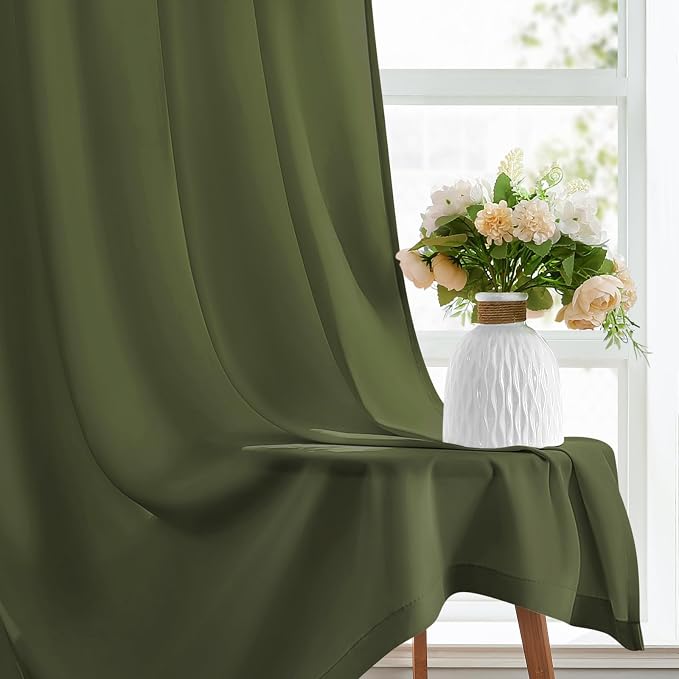 HOMEIDEAS Non-See-Through Olive Green Privacy Sheer Curtains, 52 X 96 Inches - Image 6
