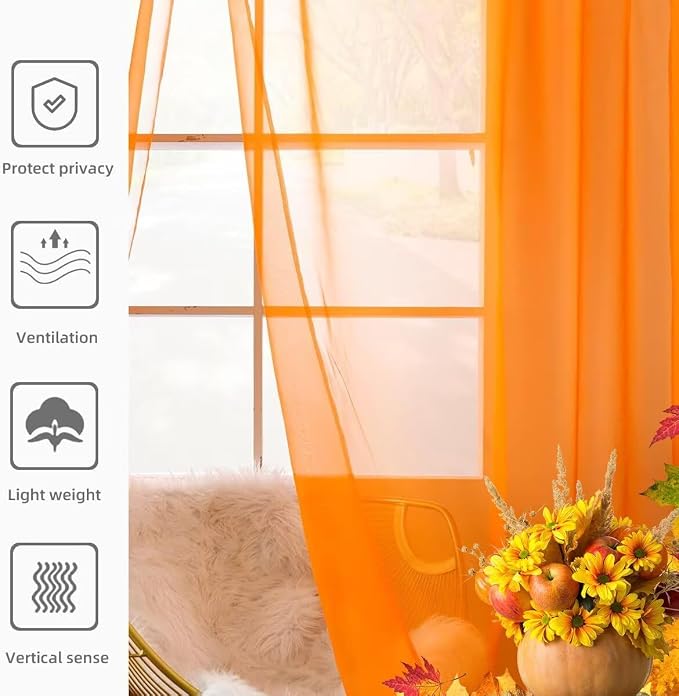 youleyar Solid Sheer Rod Pocket Curtain Voile Draperies 4 Panels White Beige - Image 5