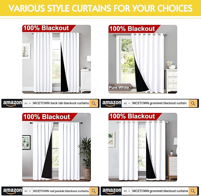 NICETOWN White 100% Blackout Lined Curtains, 2 Thick Layers Completely Blackout - Image 8
