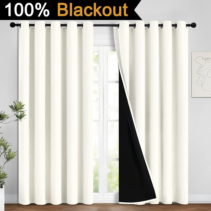 Yakamok 100% Cream Blackout Curtains - Image 2