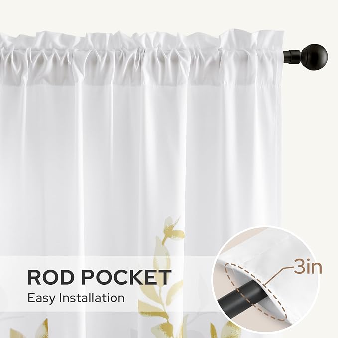 HOMEIDEAS Non-See-Through Gold and White Privacy Sheer Curtains 52 X 84 Inch - Image 5
