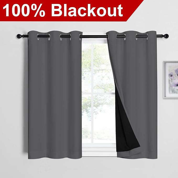 NICETOWN Grey 100% Blackout Room Warming Curtains 45 inches Long, Thermal - Image 2
