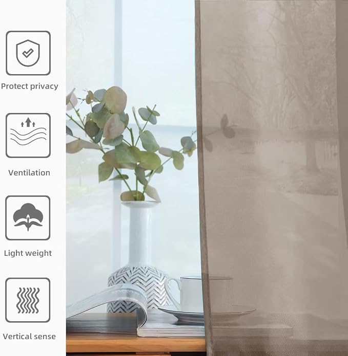 youleyar Solid Sheer Rod Pocket Curtain Voile Draperies 2 Panels White Beige - Image 4