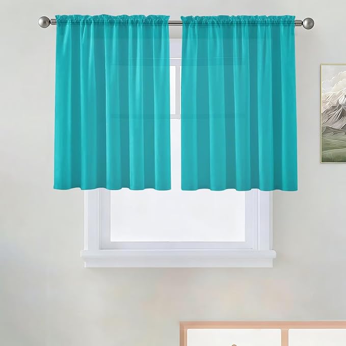 SpaceDresser Basic Rod Pocket Sheer Voile Window Curtain Panels Peacock Blue 1 by SpaceDresser