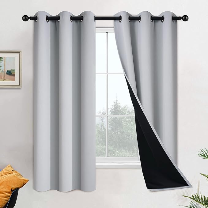 Yakamok 100% Blackout Curtains for Bedroom 63 Inch Length, 2 Thick Layers by Yakamok