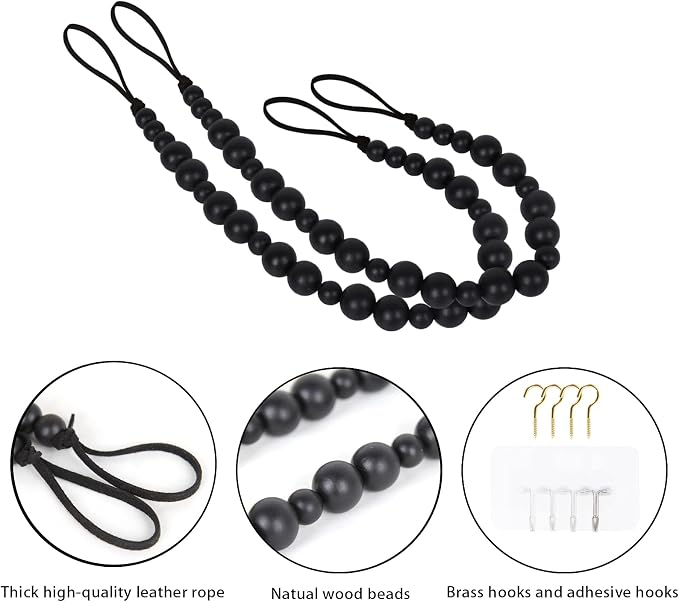 OCIOLI 2 Pieces Wood Bead Curtain Tieback Boho Curtain Tiebacks Curtain - Image 5