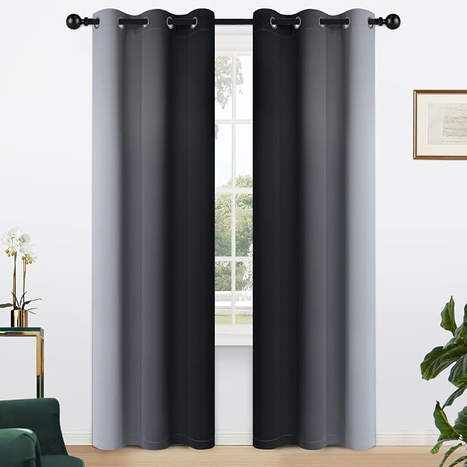 Yakamok Light Blocking Ombre Curtains, Room Darkening Grommet Window Drapes - Image 2