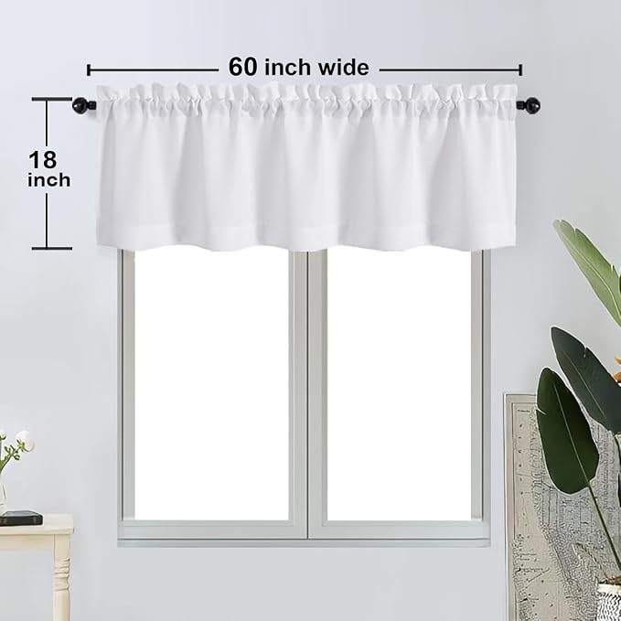 OWENIE Bob Valance Curtains 18 Inch Length 1 Piece, Faux Linen Slub Solid White - Image 6